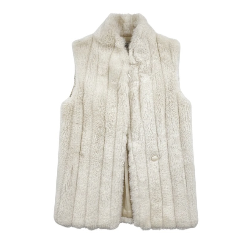 Sasson Monique Fur Vest Cream Sleeveless Collar Button Front Luxury Vtg Sz S